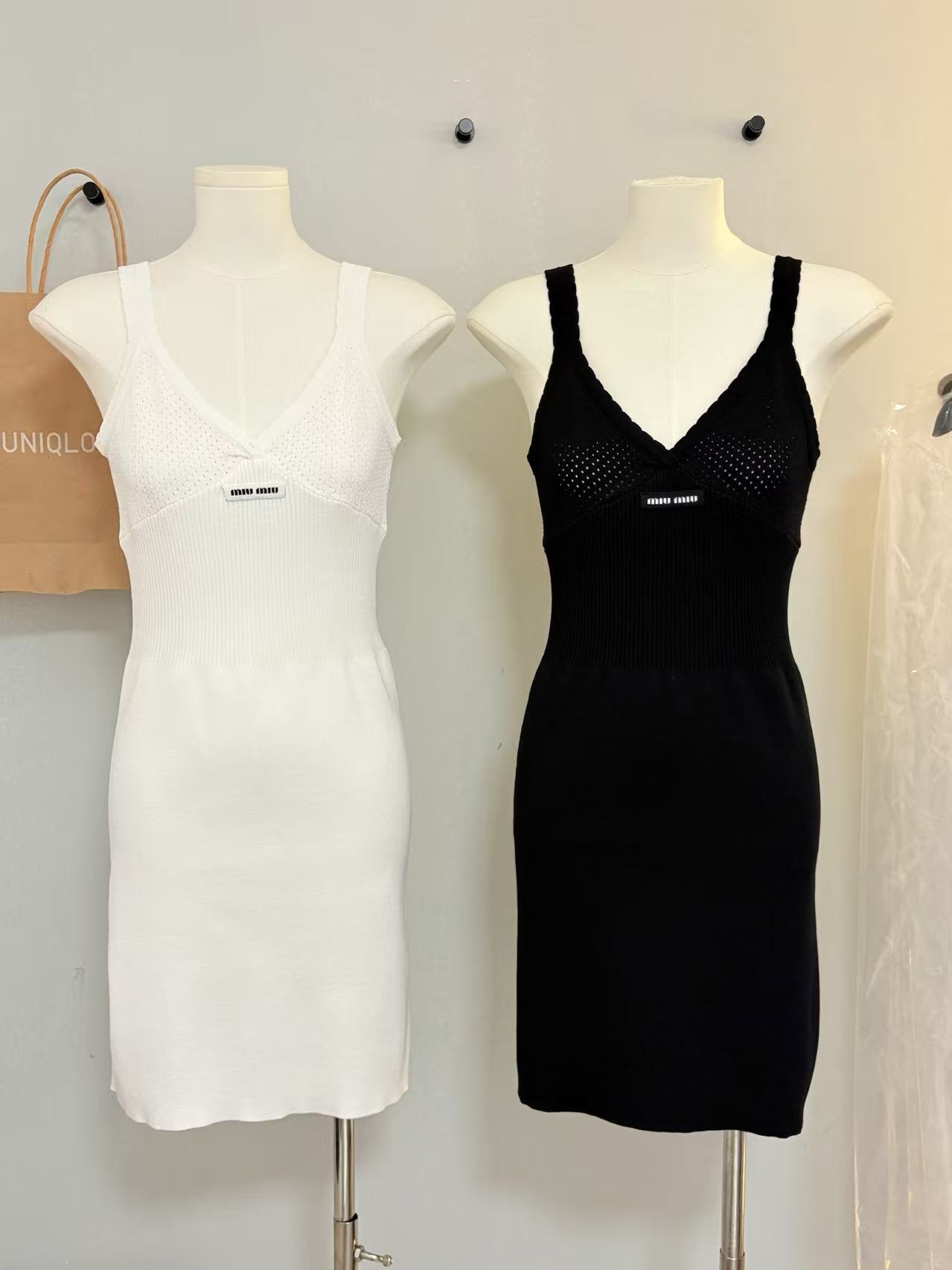 MIU Cutout V-Neck Knit Cami Dress