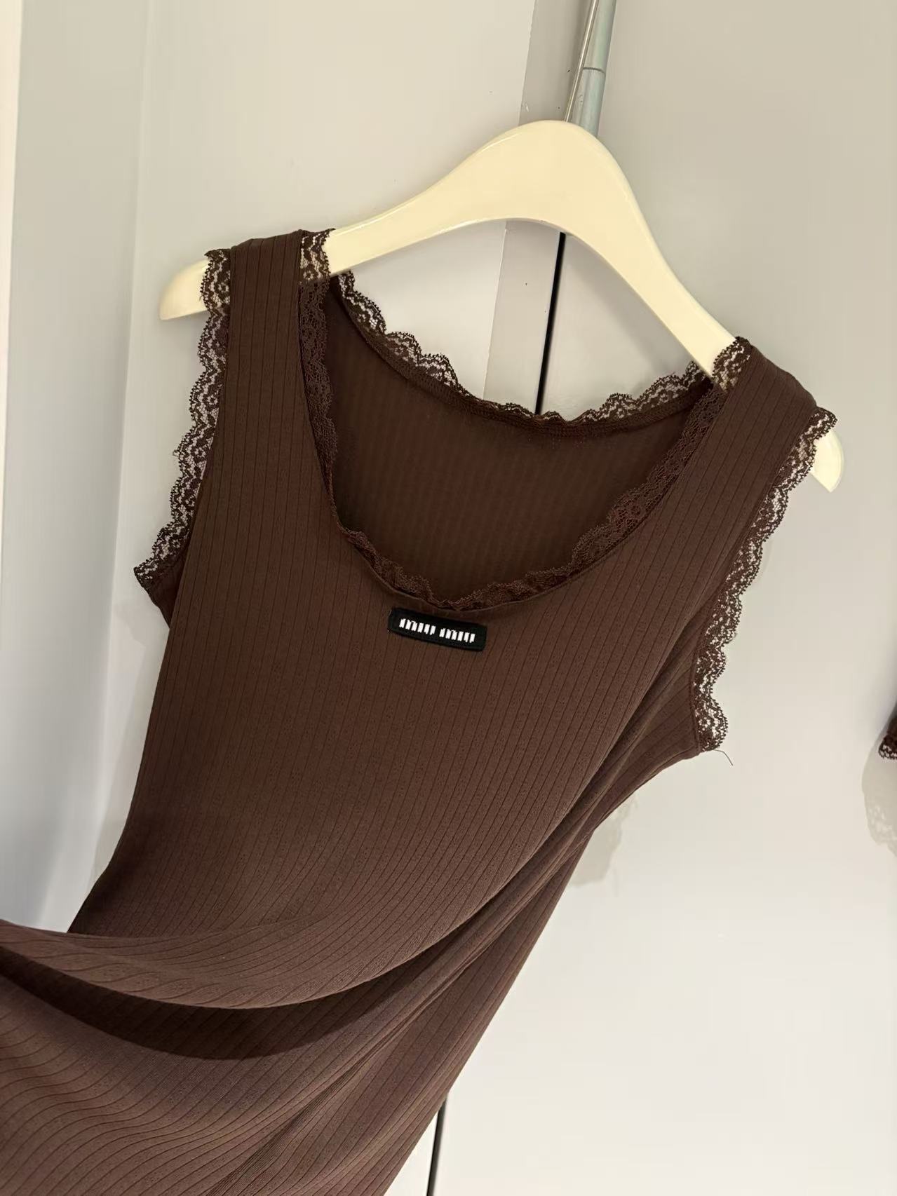 MIU Lace Trim Cami and Mini Skirt Set