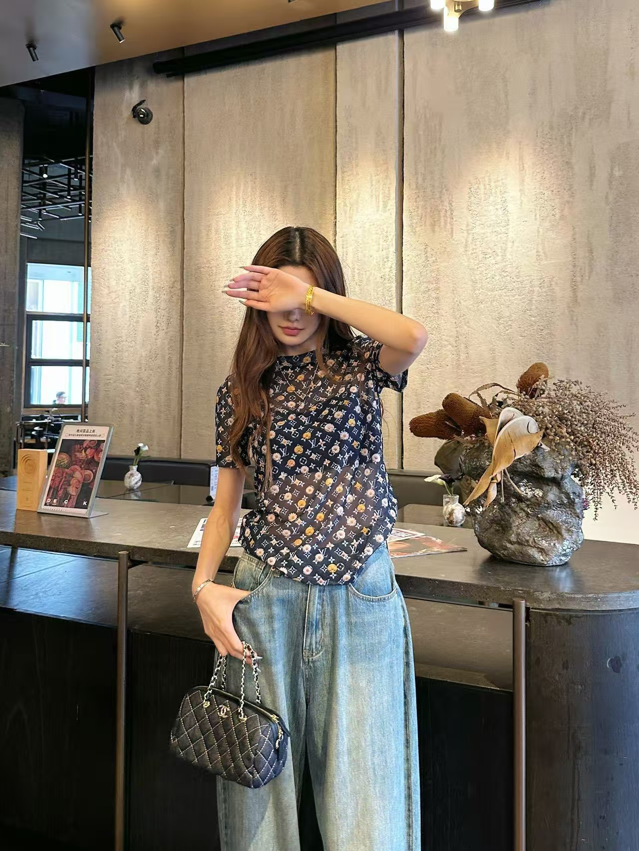 LV Monogram Floral Print Short-Sleeve T-Shirt.