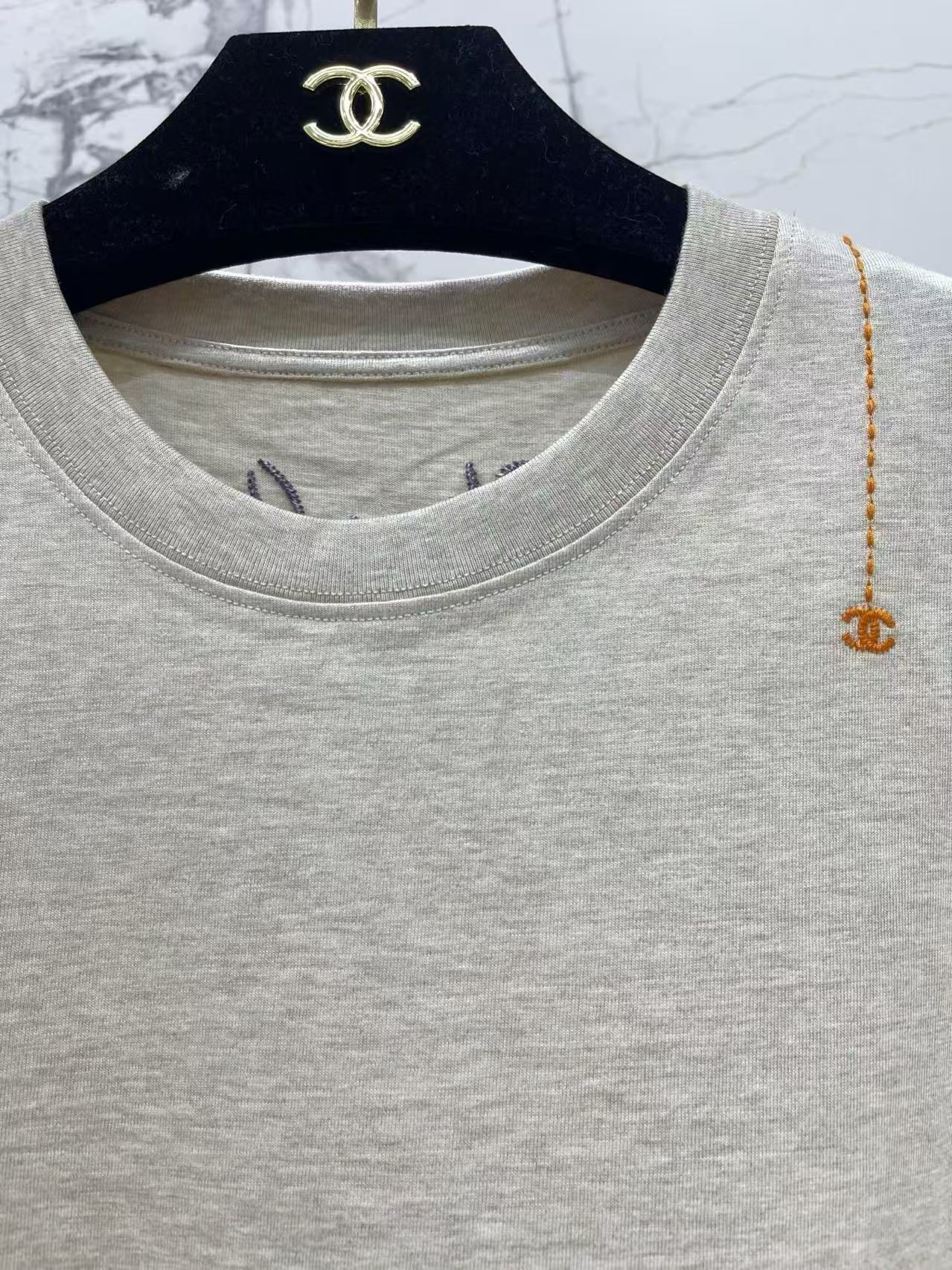 CC Double-C Logo Embroidered Round-Neck Short-Sleeve T-Shirt