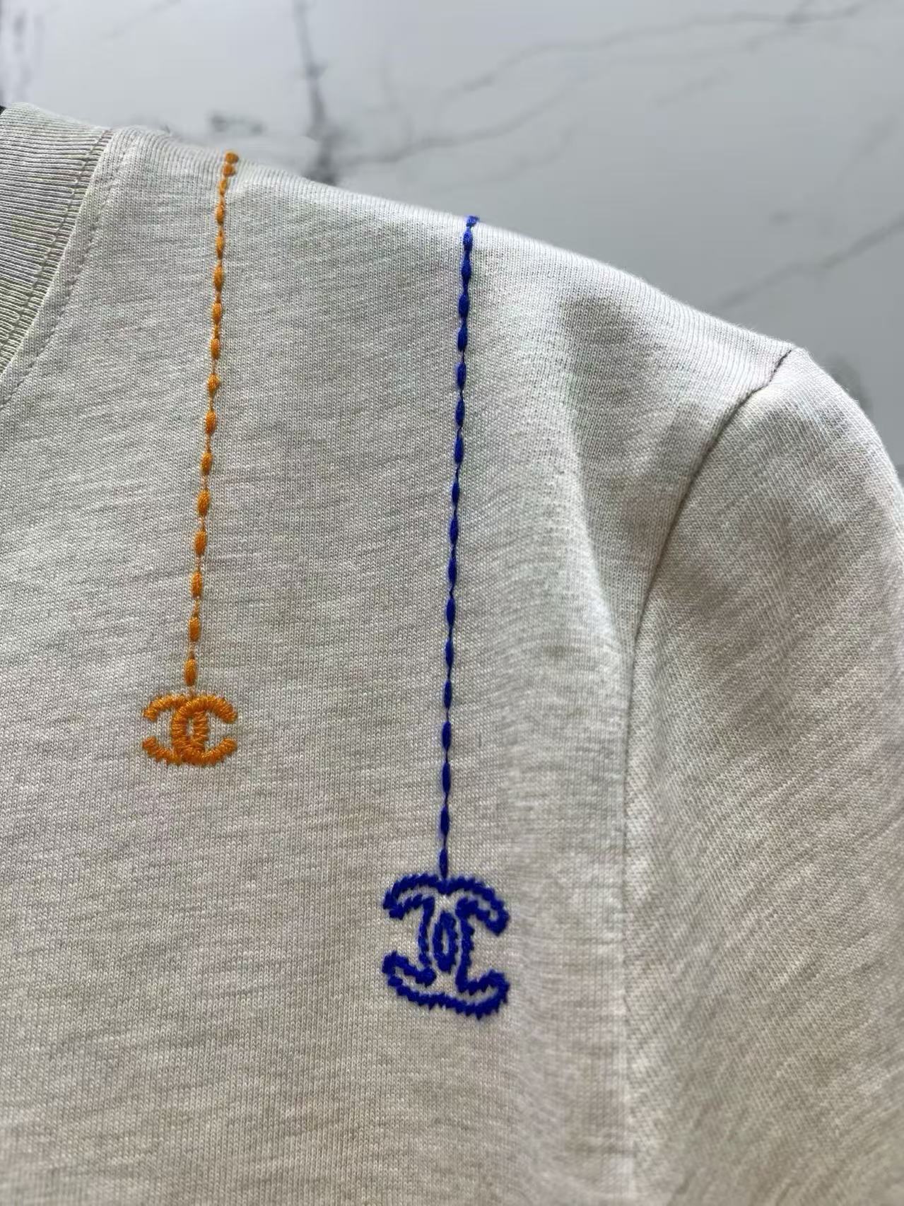 CC Double-C Logo Embroidered Round-Neck Short-Sleeve T-Shirt