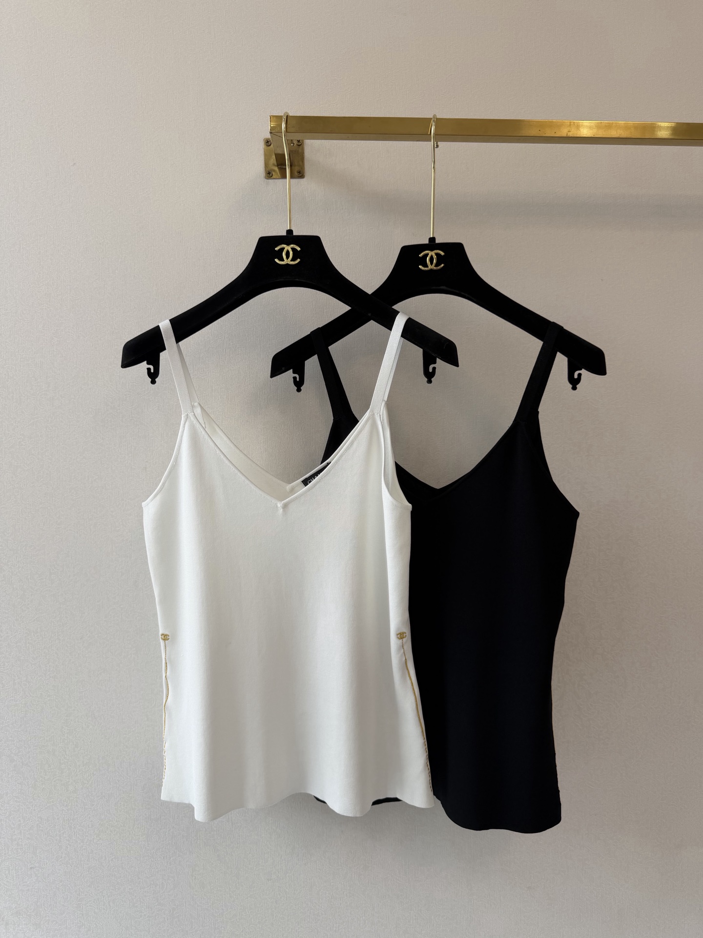 'Little Cha' Gold Thread Embroidery Knit Camisole
