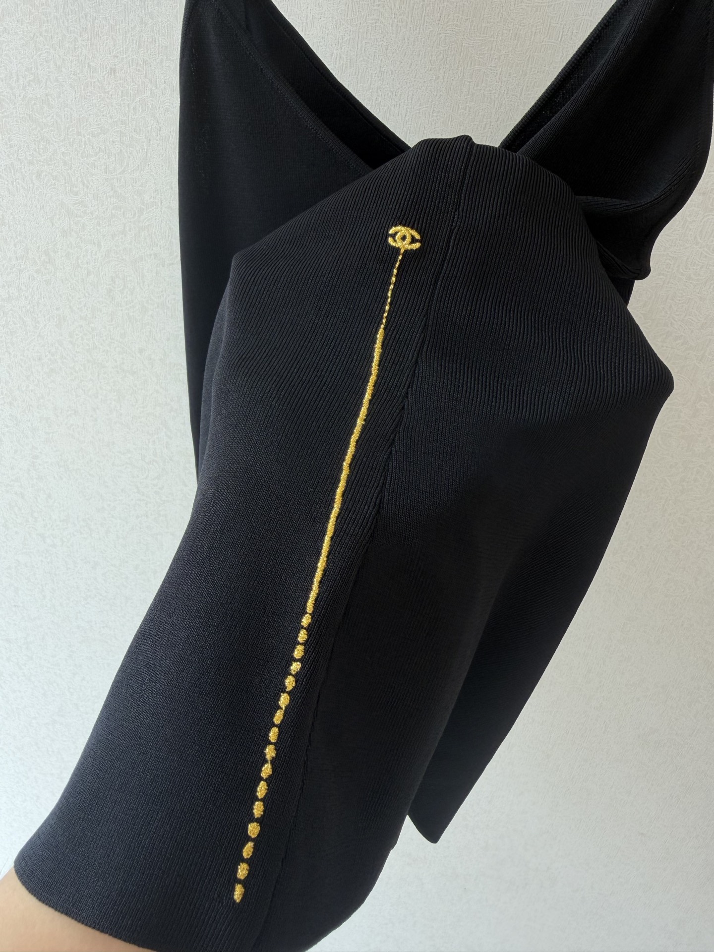 'Little Cha' Gold Thread Embroidery Knit Camisole