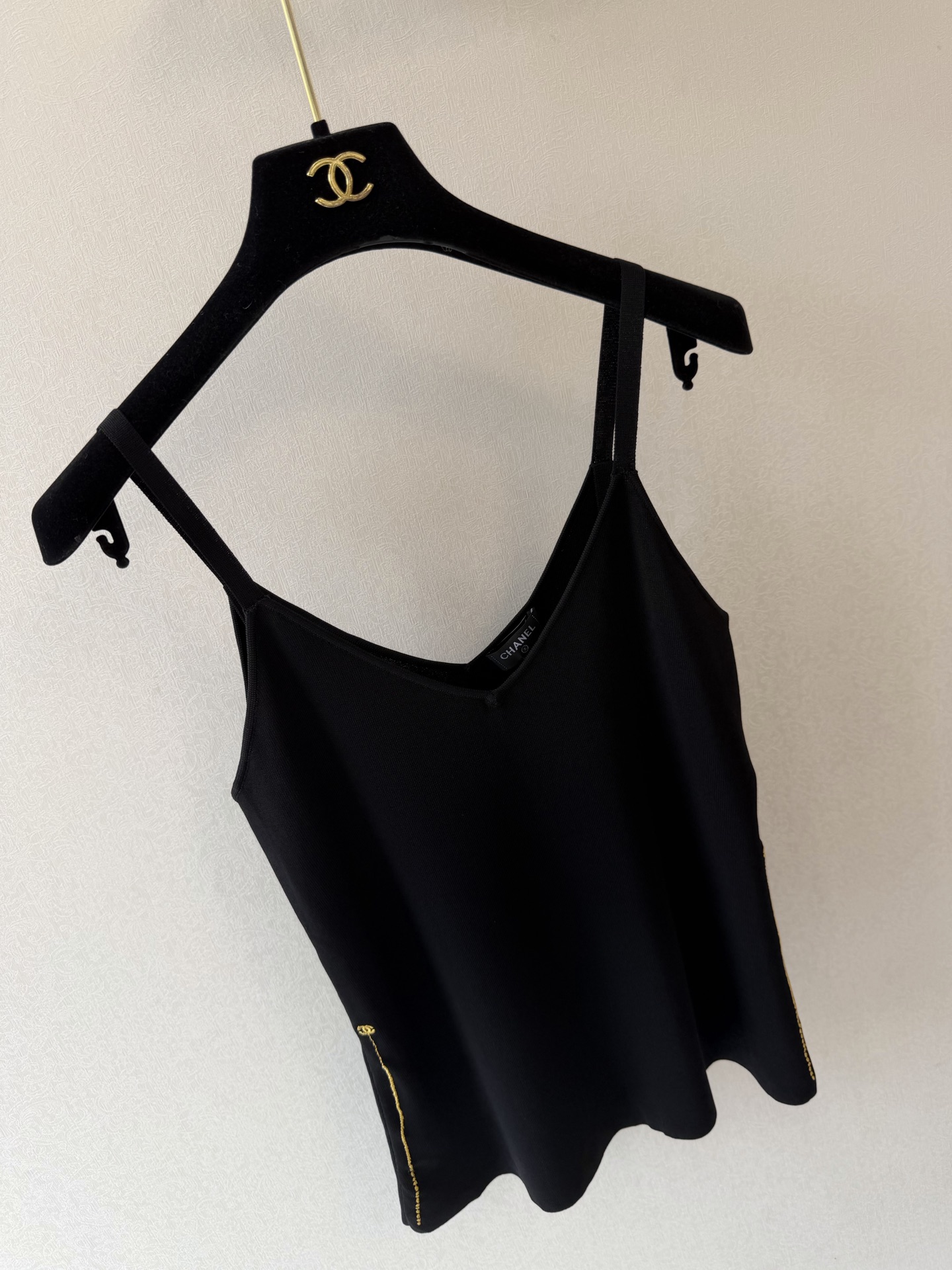 'Little Cha' Gold Thread Embroidery Knit Camisole