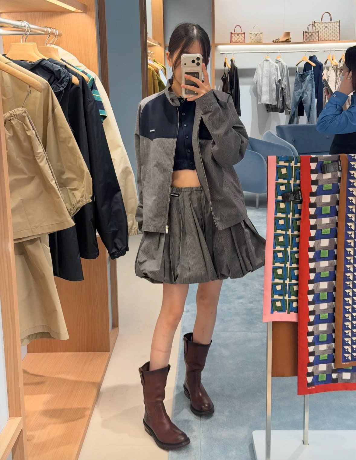 Mi Logo Plaid Mini Skirt Women's Wear