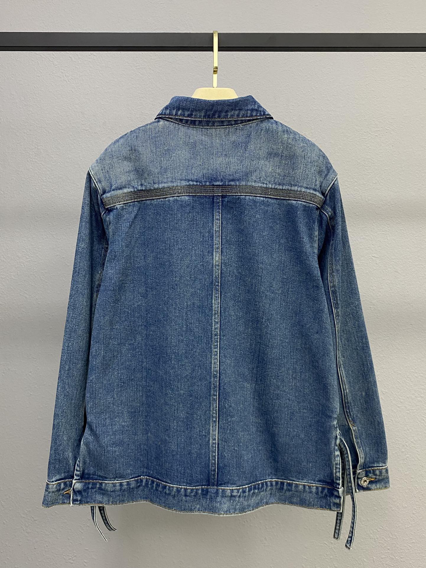 LEW Leather embossed logo denim jacket on the chest