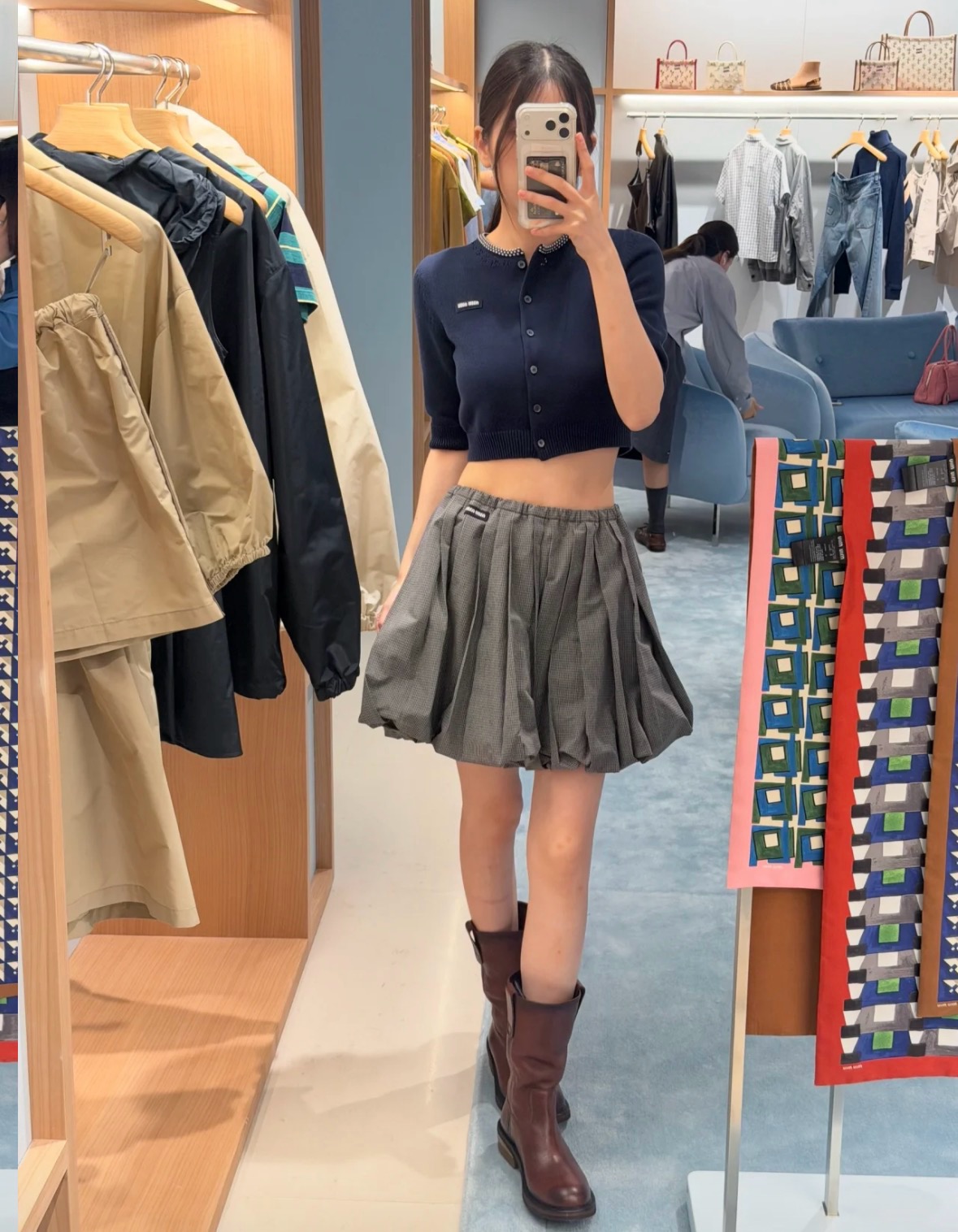 Mi Logo Plaid Mini Skirt Women's Wear