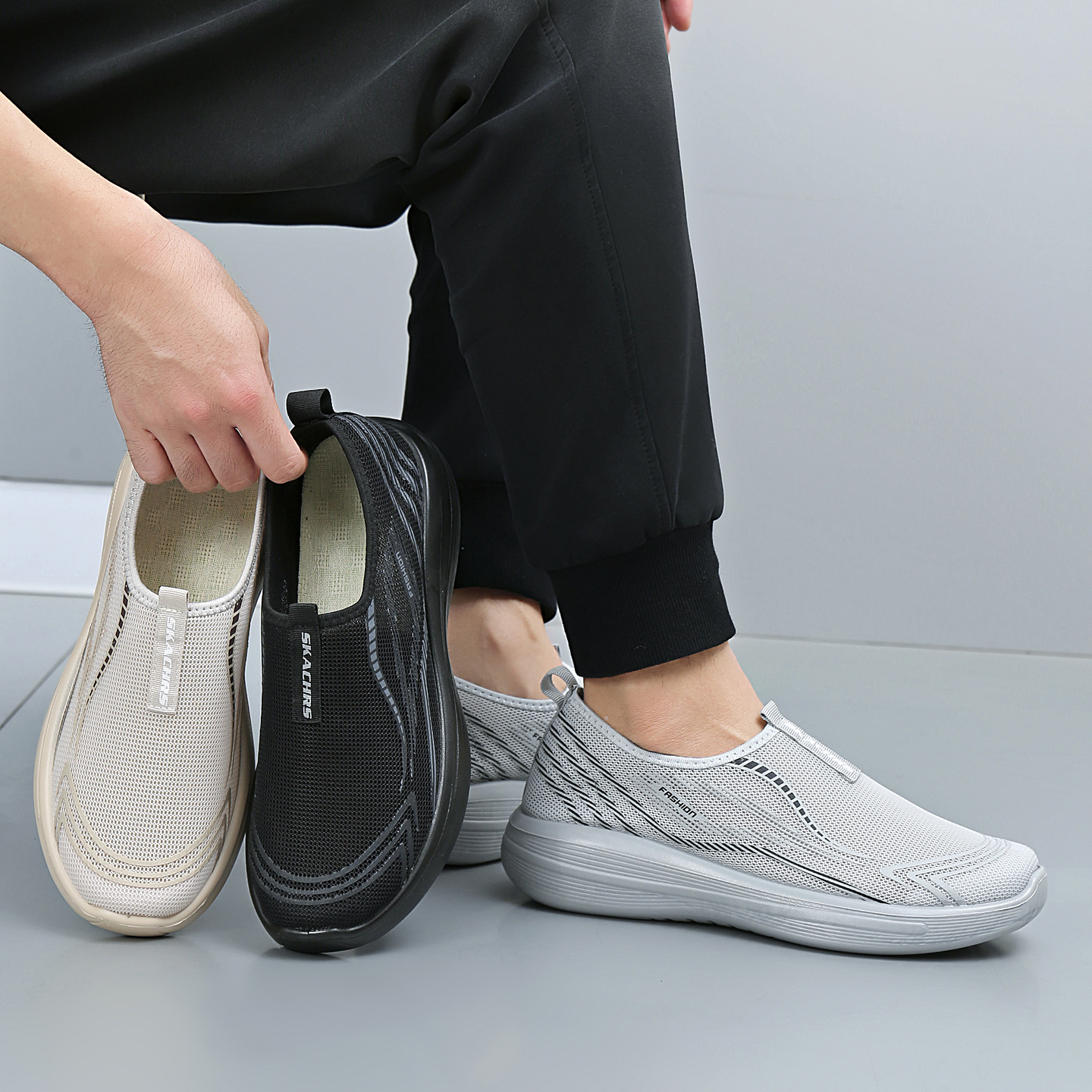 Breathable Mesh Slip-On Casual Stripe Sneakers for Men