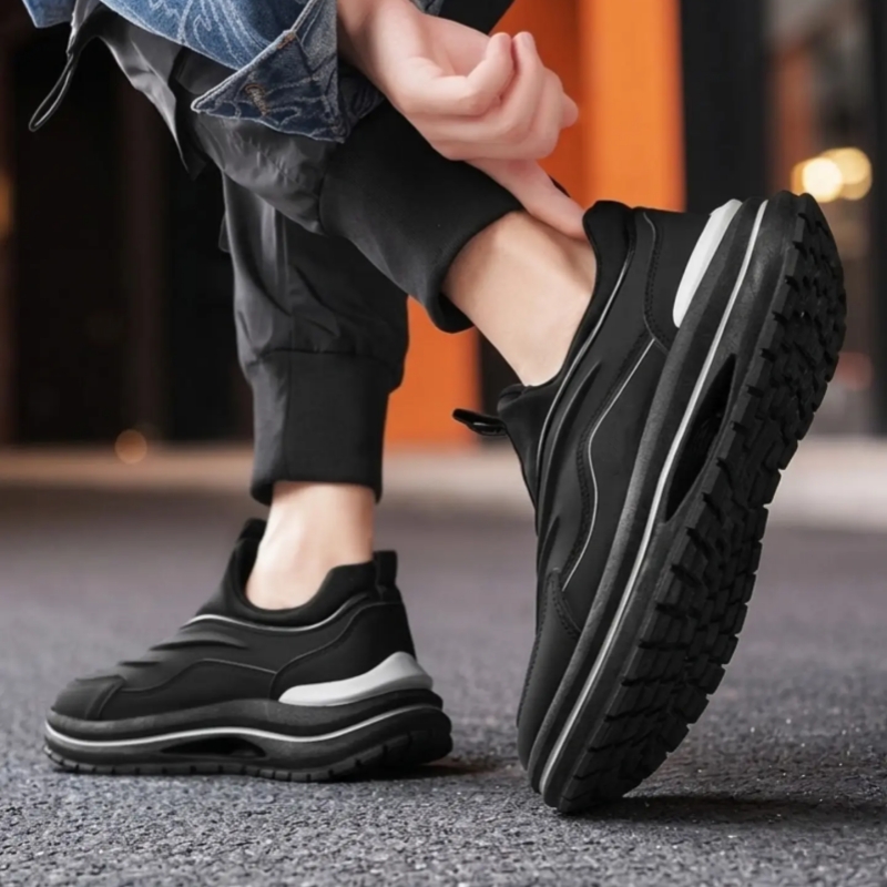 Colorblock Leather Slip On Sneaker with Wavy Thick Sole and Pull Tab for Trendy Casual Street Style