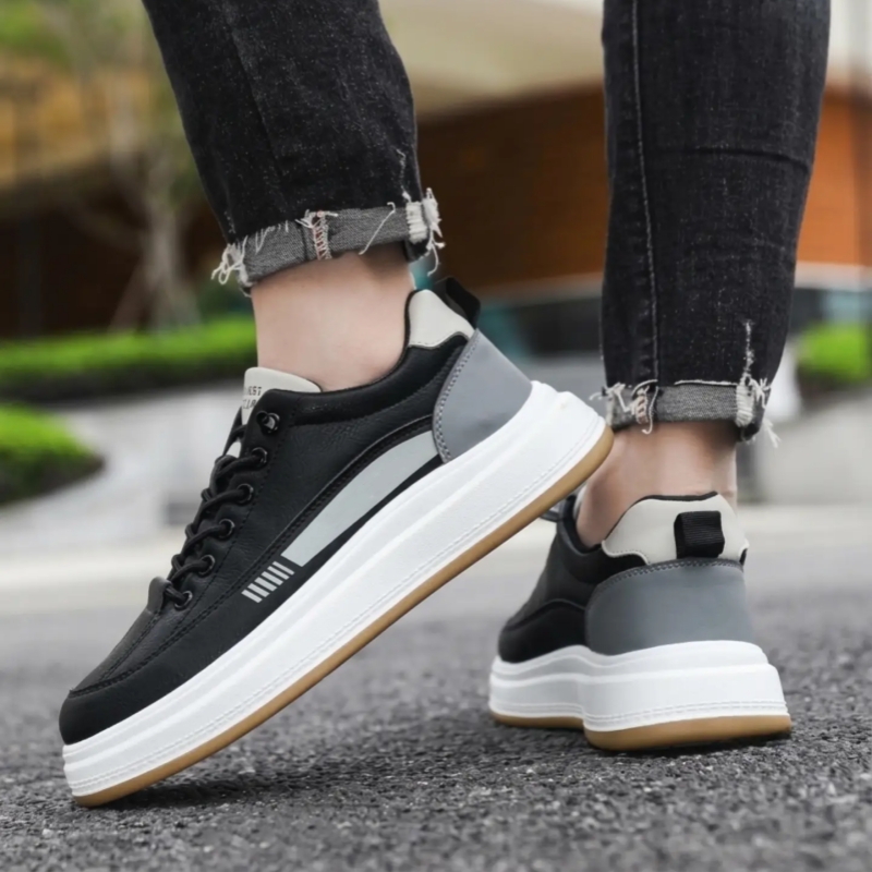 Colorblock Leather Low Top Sneaker with Thick Platform Sole and Side Stripe Detail for Trendy Casual Style