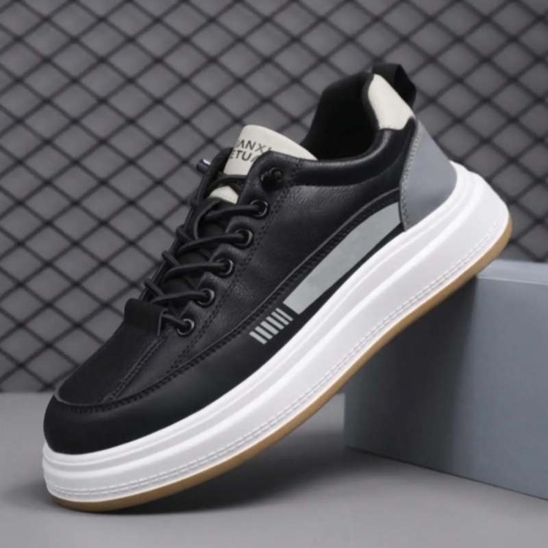 Colorblock Leather Low Top Sneaker with Thick Platform Sole and Side Stripe Detail for Trendy Casual Style