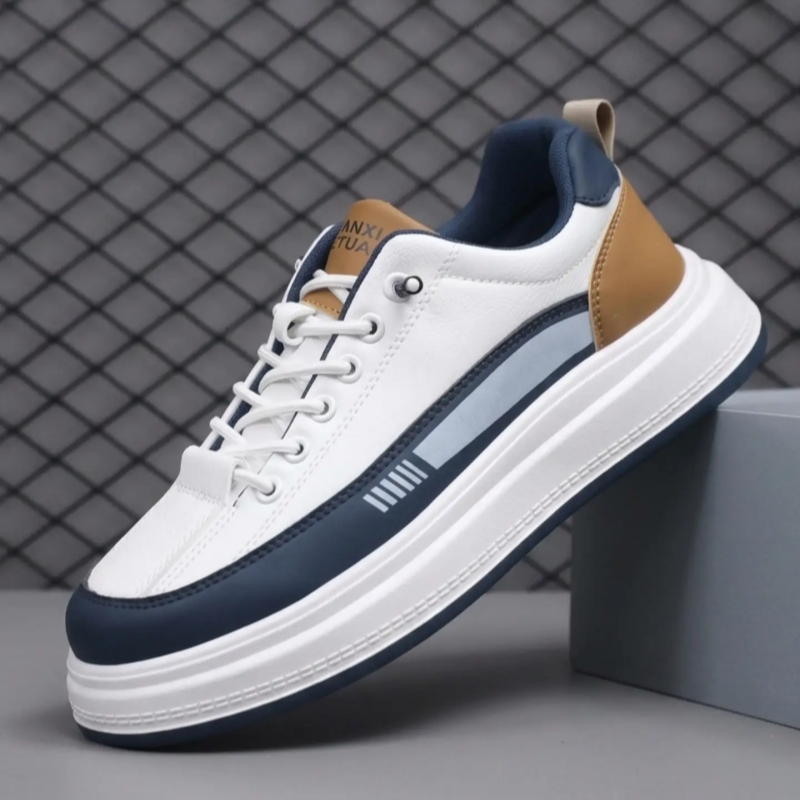 Colorblock Leather Low Top Sneaker with Thick Platform Sole and Side Stripe Detail for Trendy Casual Style