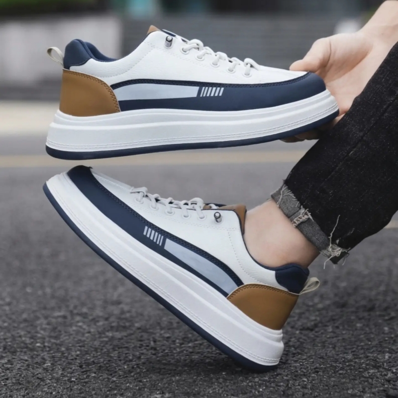 Colorblock Leather Low Top Sneaker with Thick Platform Sole and Side Stripe Detail for Trendy Casual Style