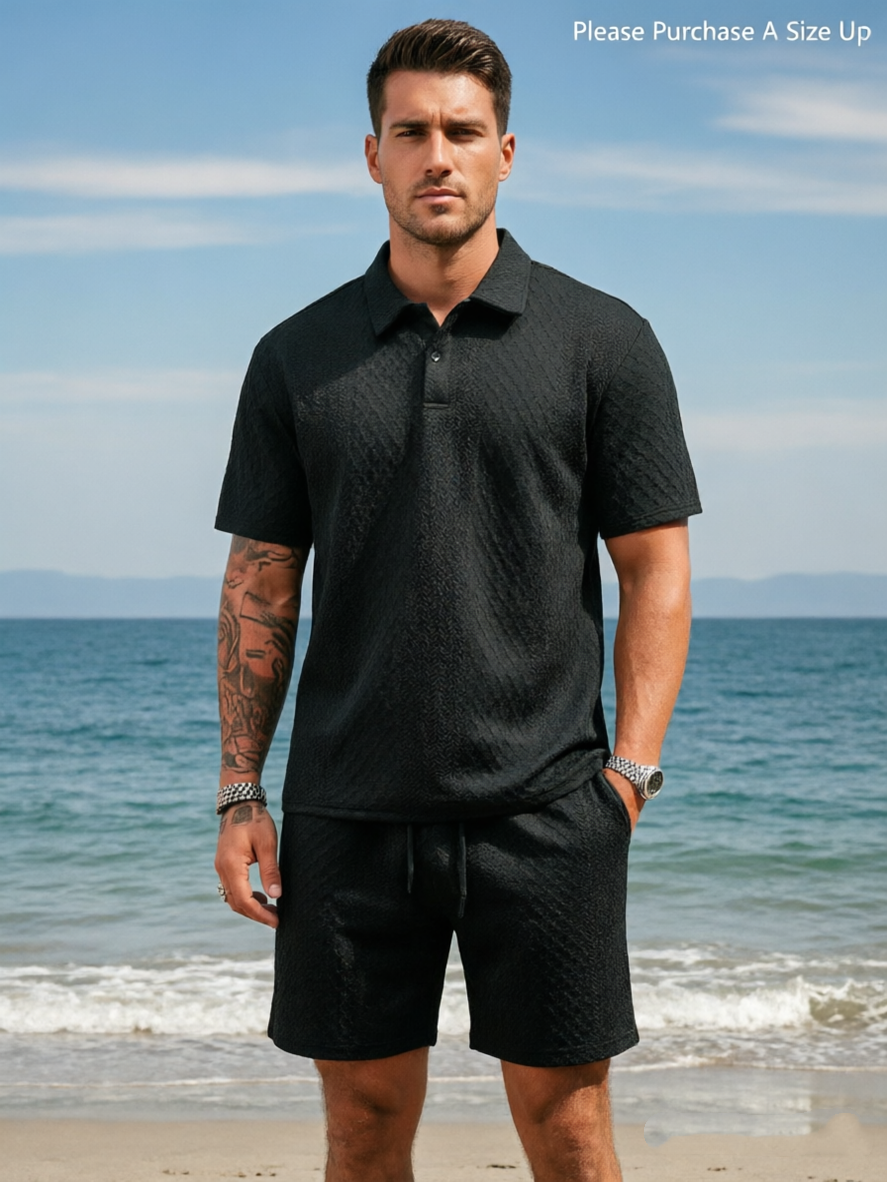 Men's Solid Polo Shirt Two-piece Outfits