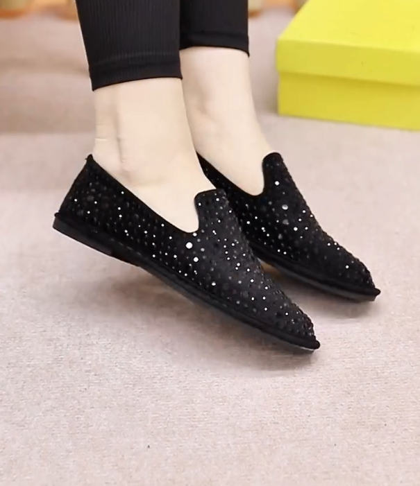 Rhinestone Embellished Slip On Loafer with Soft Cushioned Sole and Sparkling Flat Design