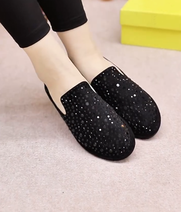 Rhinestone Embellished Slip On Loafer with Soft Cushioned Sole and Sparkling Flat Design