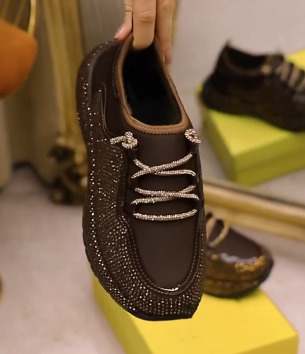 Rhinestone Encrusted Lace Up Sneaker with Crystal Laces and Glittering Upper Detail