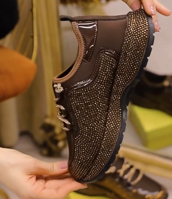Rhinestone Encrusted Lace Up Sneaker with Crystal Laces and Glittering Upper Detail