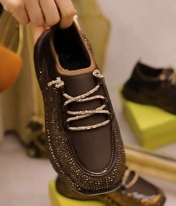 Rhinestone Encrusted Lace Up Sneaker with Crystal Laces and Glittering Upper Detail