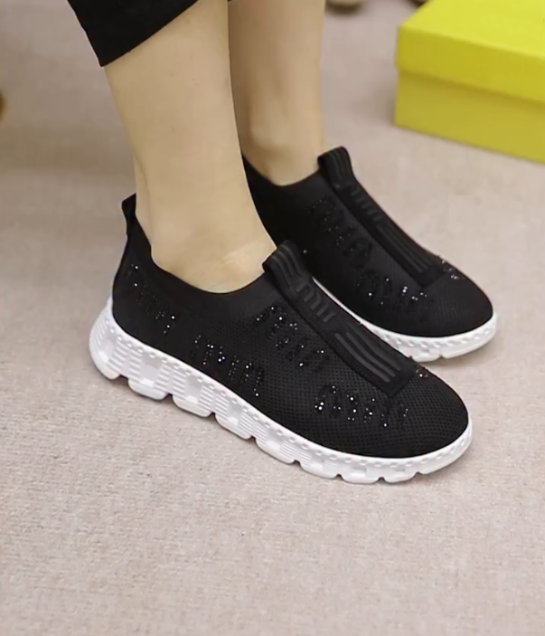 Sparkling Mesh Slip On Sneakers with Textured Elastic Band and Lightweight Cushioned Sole