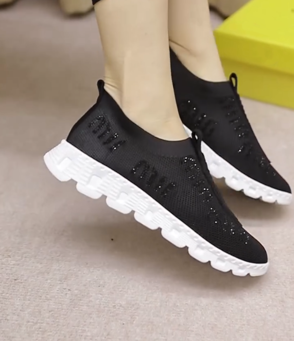 Sparkling Mesh Slip On Sneakers with Textured Elastic Band and Lightweight Cushioned Sole