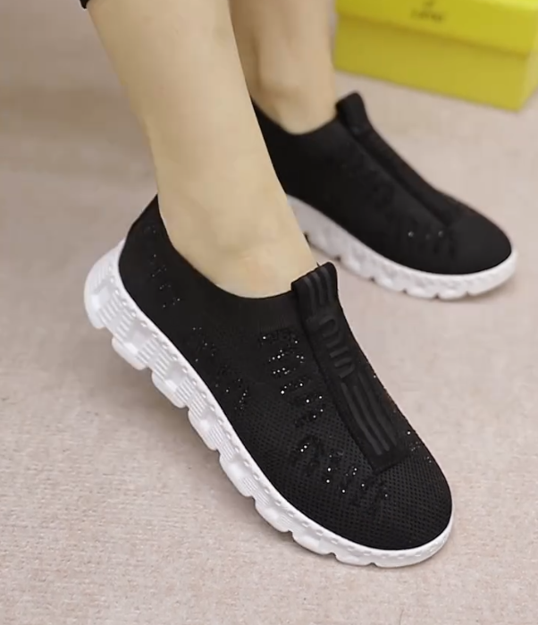 Sparkling Mesh Slip On Sneakers with Textured Elastic Band and Lightweight Cushioned Sole