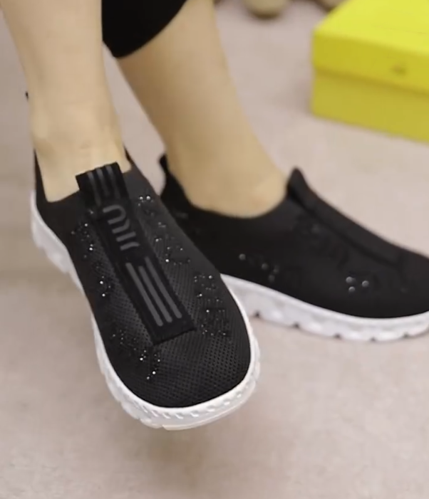 Sparkling Mesh Slip On Sneakers with Textured Elastic Band and Lightweight Cushioned Sole
