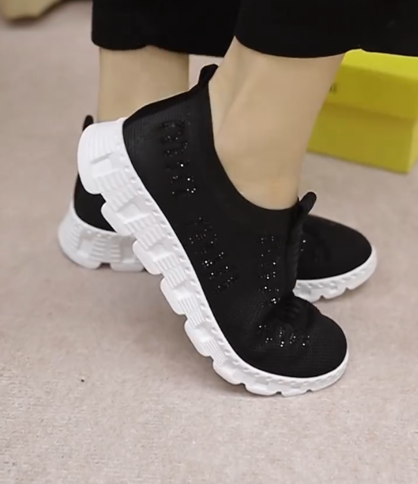 Sparkling Mesh Slip On Sneakers with Textured Elastic Band and Lightweight Cushioned Sole