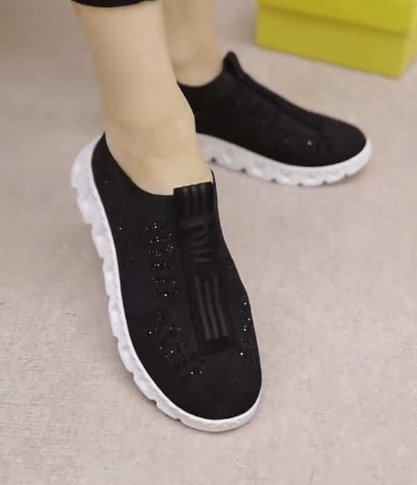 Sparkling Mesh Slip On Sneakers with Textured Elastic Band and Lightweight Cushioned Sole