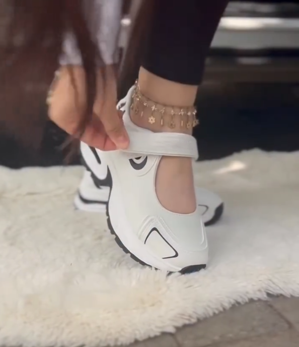 Velcro Strap Mary Jane Platform Sneakers with Chunky Sole and Modern Geometric Detailing