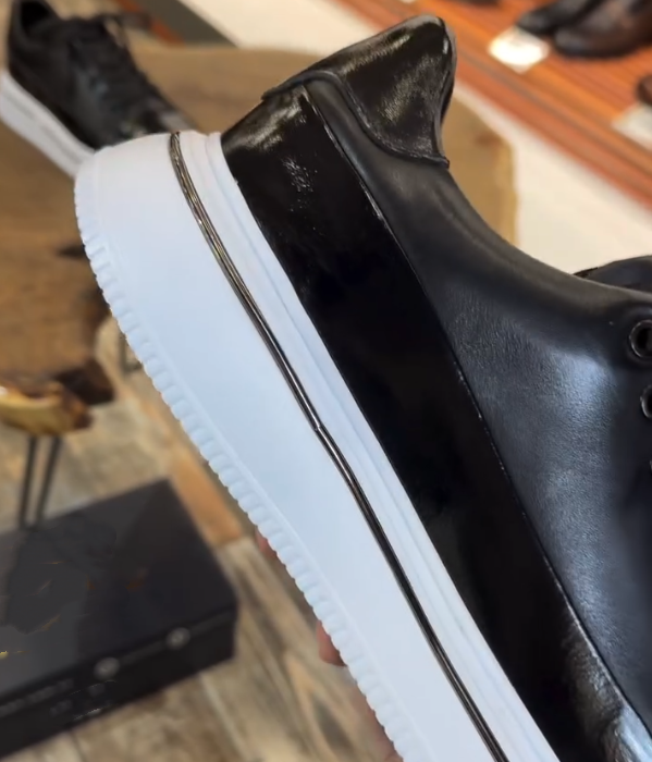 Patent Leather Cap Toe Platform Sneaker with Thick White Sole and Classic Lace Up Design