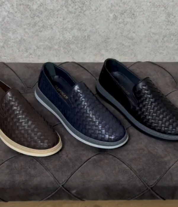 Woven Leather Slip On Loafer with Flexible Sole and Textured Upper for Casual Comfort