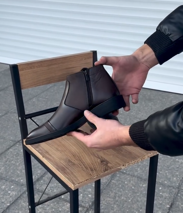Leather Ankle Boot with Side Buckle Strap and Cap Toe Design for Formal and Casual Wear