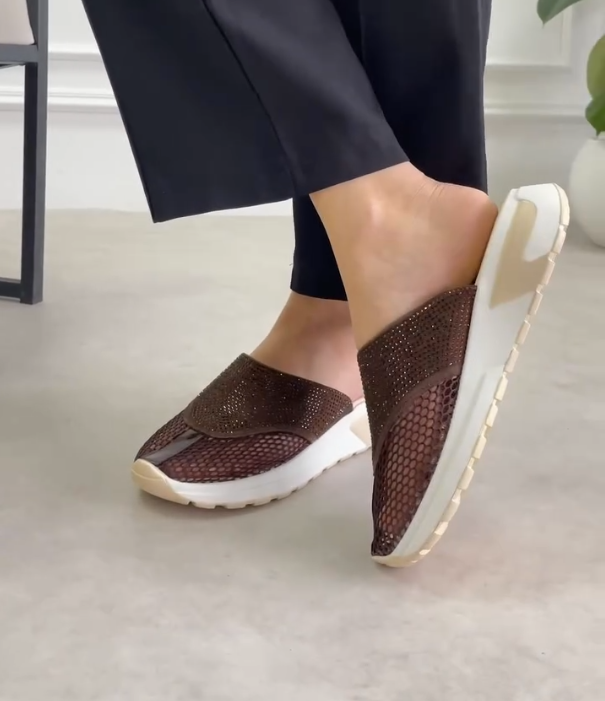 Mesh Slip On Mule with Rhinestone Embellishment and Lightweight Cushioned Sole for Casual Comfort