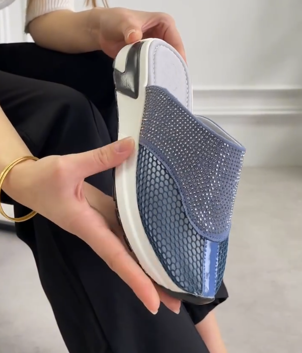 Mesh Slip On Mule with Rhinestone Embellishment and Lightweight Cushioned Sole for Casual Comfort