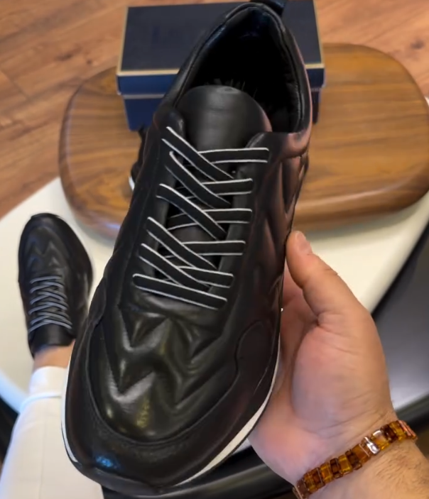 Quilted Leather Lace Up Sneaker with Air Cushion Sole and Bold Zigzag Stitching for Modern Urban Style