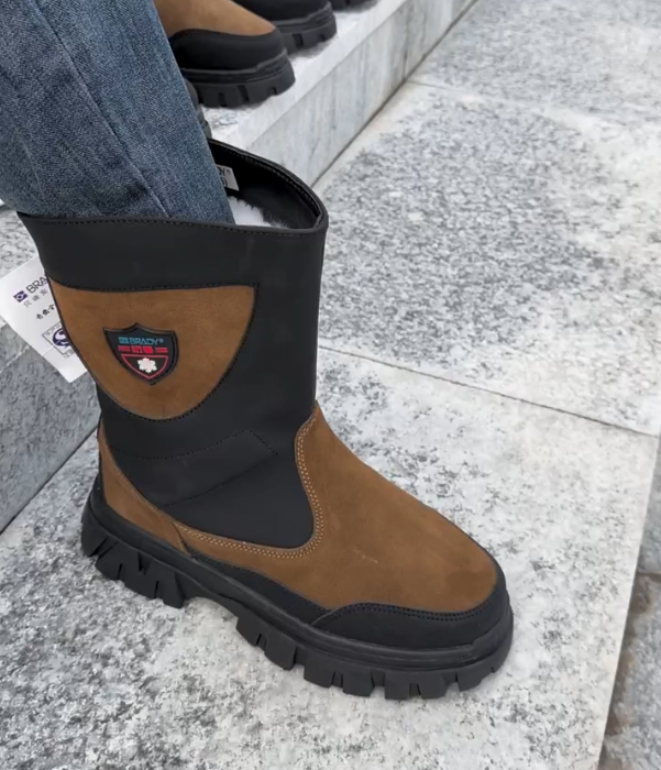 Suede and Nylon Mid Calf Winter Boot with Fleece Lining and Rugged Lug Sole for Outdoor Adventure