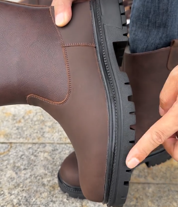 Leather Pull On Mid Calf Boot with Fleece Lining and Rugged Lug Sole for Winter Warmth and Outdoor Durability