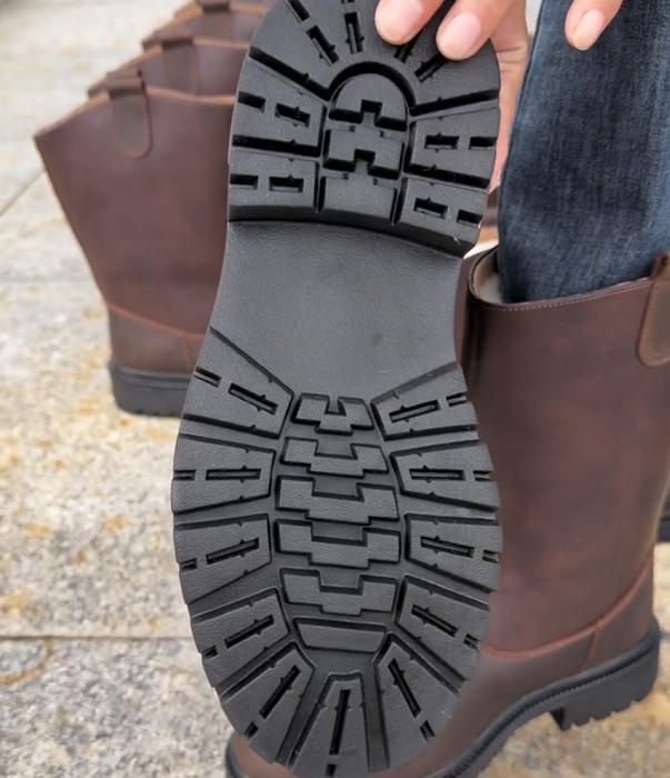 Leather Pull On Mid Calf Boot with Fleece Lining and Rugged Lug Sole for Winter Warmth and Outdoor Durability