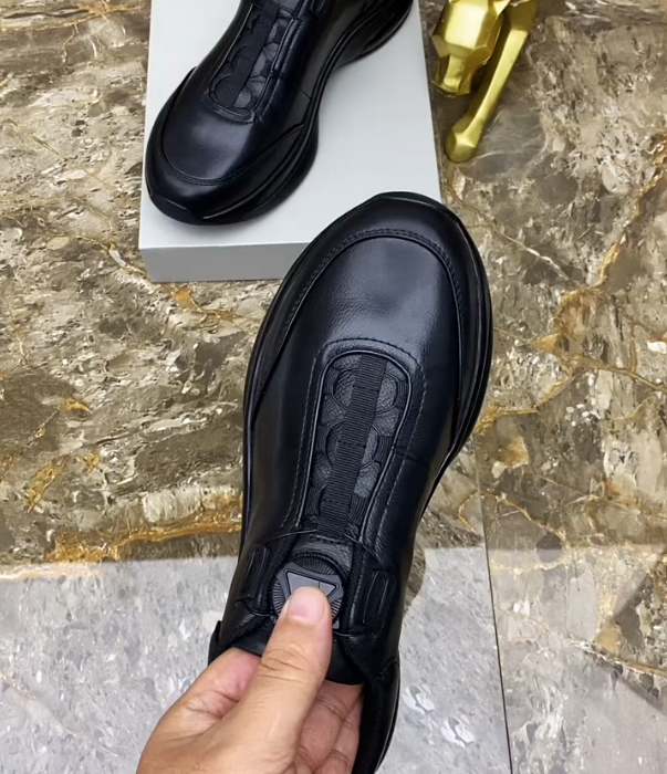 Leather Slip On Sneaker with Rotary Dial Closure and Thick Cushioned Sole for Modern Urban Comfort