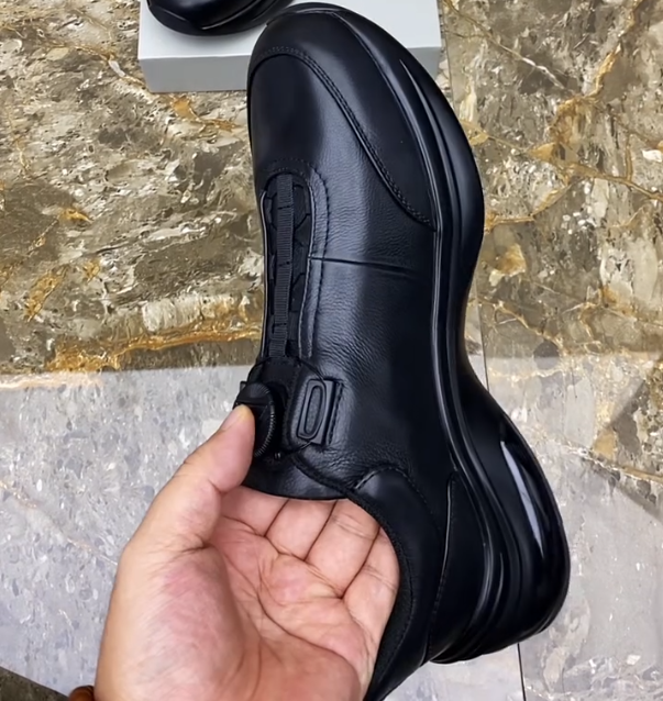 Leather Slip On Sneaker with Rotary Dial Closure and Thick Cushioned Sole for Modern Urban Comfort