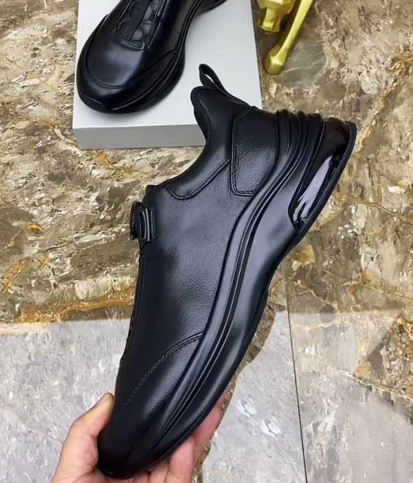 Leather Slip On Sneaker with Rotary Dial Closure and Thick Cushioned Sole for Modern Urban Comfort