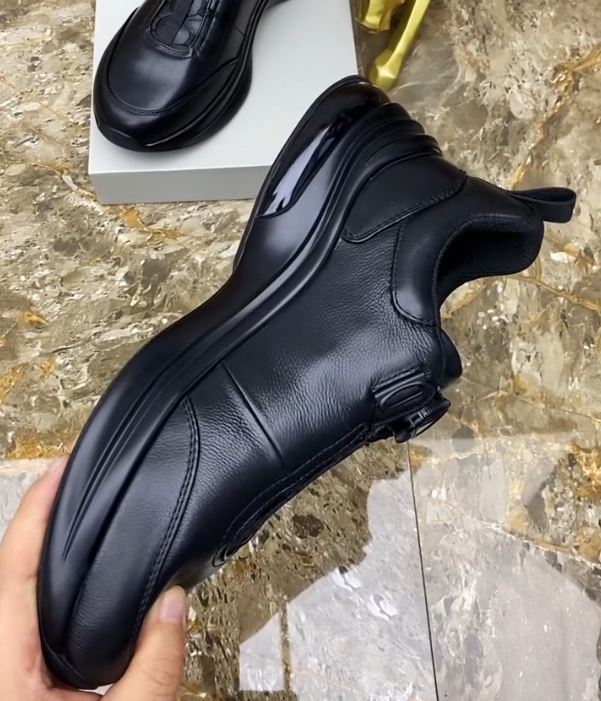 Leather Slip On Sneaker with Rotary Dial Closure and Thick Cushioned Sole for Modern Urban Comfort
