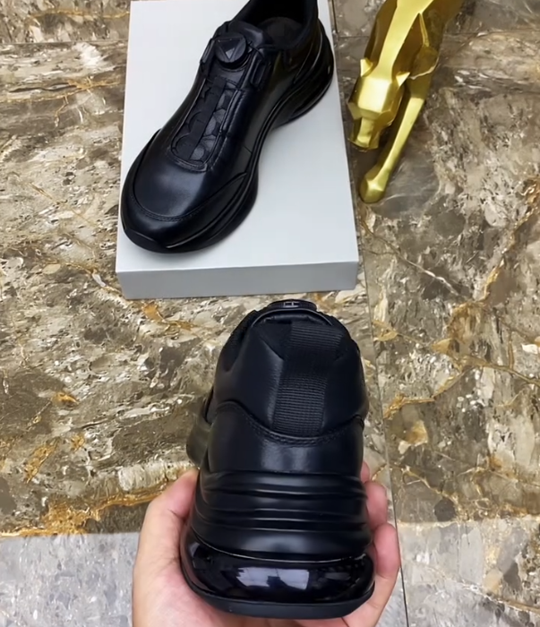 Leather Slip On Sneaker with Rotary Dial Closure and Thick Cushioned Sole for Modern Urban Comfort