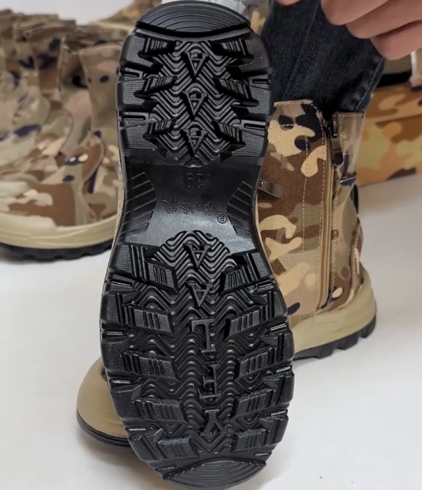 Camouflage Canvas Mid Calf Boot with Side Zipper and Rugged Rubber Sole for Outdoor Utility and Tactical Style