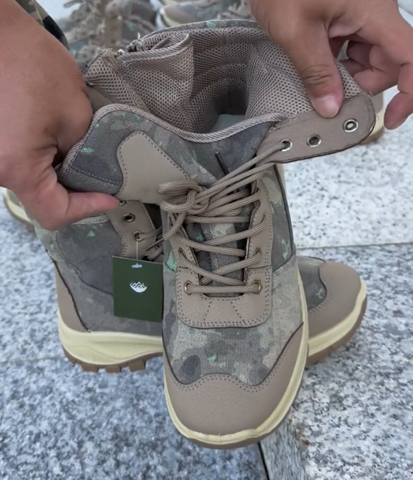 Camouflage Tactical High Top Boot with Lace Up Closure and Rugged Rubber Sole for Outdoor Durability