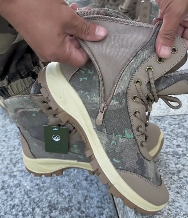 Camouflage Tactical High Top Boot with Lace Up Closure and Rugged Rubber Sole for Outdoor Durability