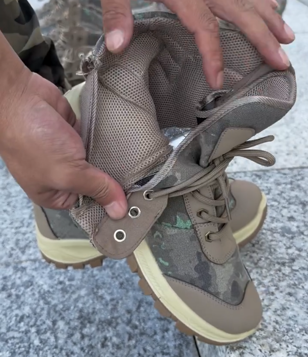 Camouflage Tactical High Top Boot with Lace Up Closure and Rugged Rubber Sole for Outdoor Durability