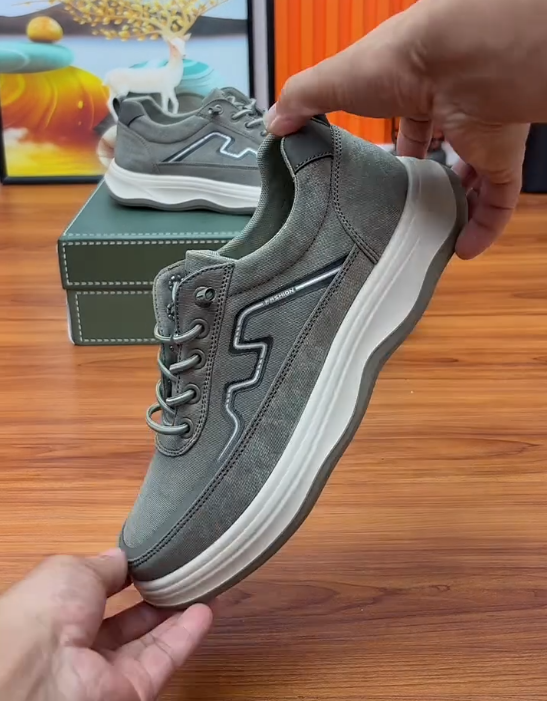 Suede Lace Up Sneaker with Wave Stitching Detail and Thick White Cushioned Sole for Casual Comfort