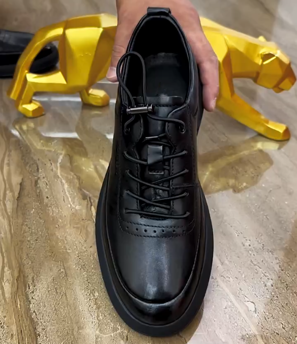 Genuine Leather Lace Up Sneaker with Brogue Detail and Thick Rubber Sole for Business Casual Style